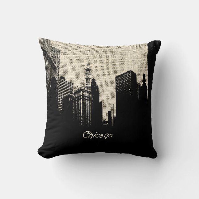 Coussin Burlap Retro Chicago (Recto)