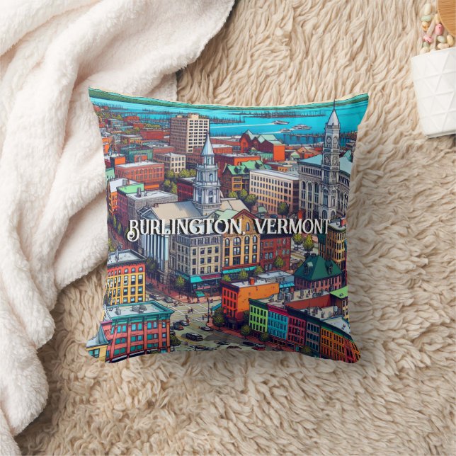Coussin Burlington, Vermont Comic Style Art (Couverture)