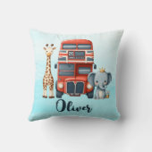 Coussin Bus londonien fantaisiste avec girafe et éléphant (Verso)