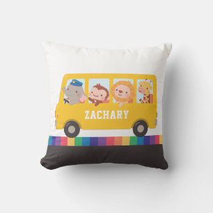 Coussin Bus Scolaire Jaune Avec Enfants Animaux Mignons