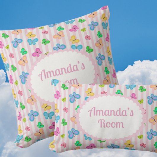 Coussin Butterfly Dreams Personalized Pink Stripe 