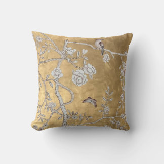 Coussin Butterfly & Sparrow Golden Oriental Garden Scène