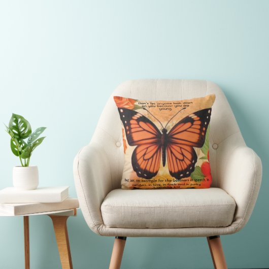 Coussin Butterfly Throw Pillow 1 Timothy 4:12 (Chaise)