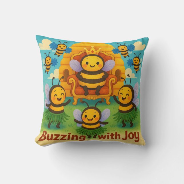 Coussin Buzzing with Joy - Célébration du royaume des abei (Recto)
