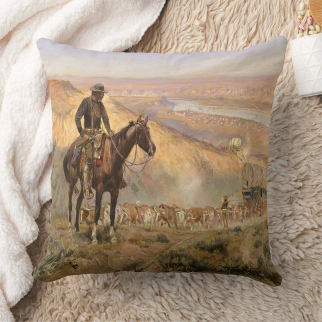 Coussin C M Russell Wagon Boss Vintage Western Cowboy (Couverture)