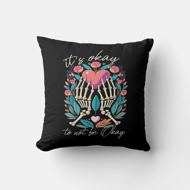 Coussin Ça Ne Va Pas - Squelette Mains Avec Coeur (Recto)