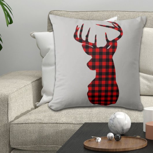Coussin cabane de campagne plaid rouge de buffle Noël cerf