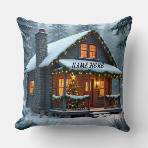 Coussin Cabane de Noël personnalisée 2