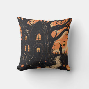 Coussin Cabane de sorcière Arbre tordu Halloween sinistre