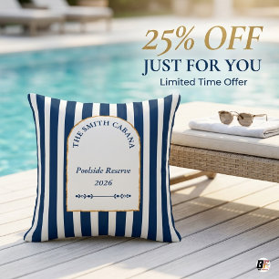 Coussin Cabane rayée bleu marine sur mesure pour le bord d
