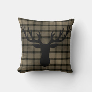 Coussin Cabane Rustique Carreaux Silhouette de Cerf