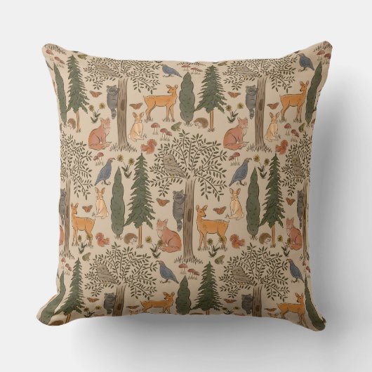Coussin Cabincore Animaux forestiers (Recto)