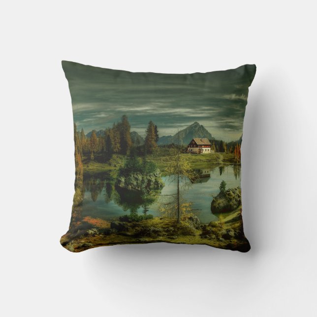 Coussin Cabine au bord du lac (Recto)