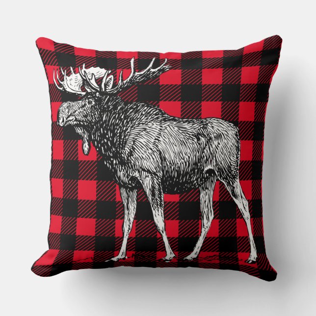 Coussin Cabine Rustique Moose Red Buffalo Plaid (Recto)