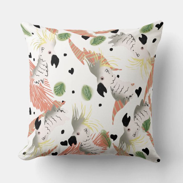 Coussin Cacatoès mignon et cœurs Tropical (Recto)