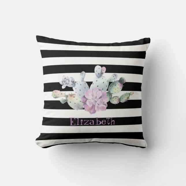 Coussin Cactus, Blancs Noirs Succulents (Recto)