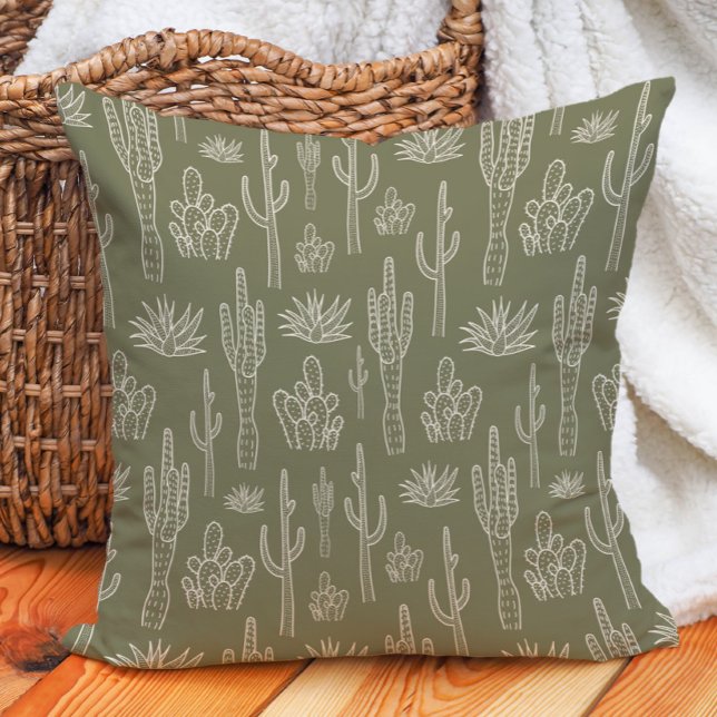 Coussin Cactus Boho Ouest Sud Neutre Vert Mousse (Créateur téléchargé)