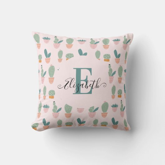 Coussin Cactus Cactus Cactus Succulent Vert rose Monogramm (Recto)