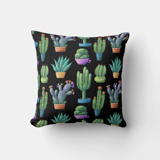 Coussin Cactus Colorés : Whimsical Seamless Design. (Recto)