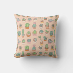 Coussin Cactus dans les pots, motif vintage.