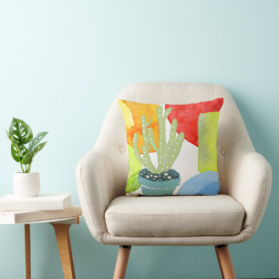 Coussin Cactus en pot coloré