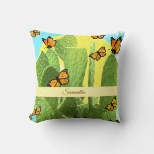 Coussin Cactus et papillons fantaisistes