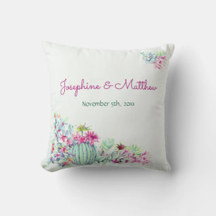 Coussin Cactus et succulents Mariage aquarelle