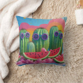 Coussin Cactus funky avec lunettes de soleil, pastèque et (Couverture)