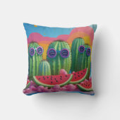 Coussin Cactus funky avec lunettes de soleil, pastèque et (Recto)