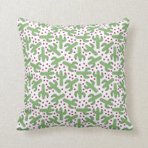 Coussin Cactus illustré et motif de fleurs rose