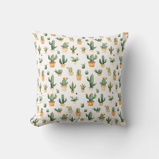 Coussin Cactus pointillés sur blanc (Recto)