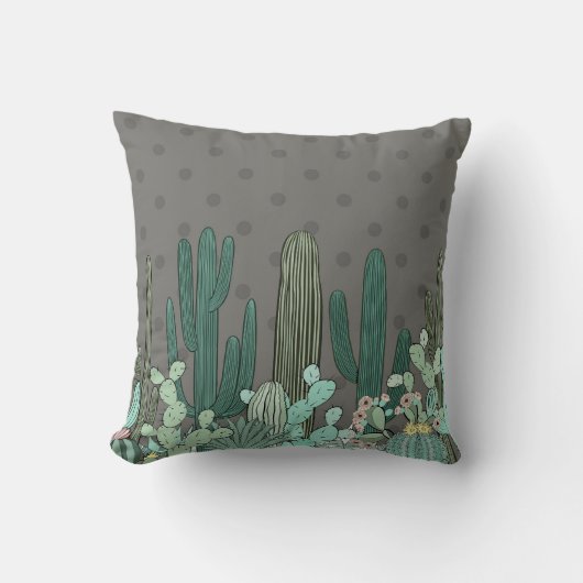 Coussin Cactus Poka Gris Simple (Recto)