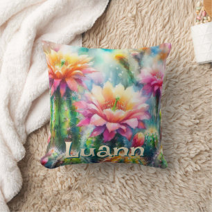 Coussin Cactus Succulent Fleurissant Aquarelle Personnalis