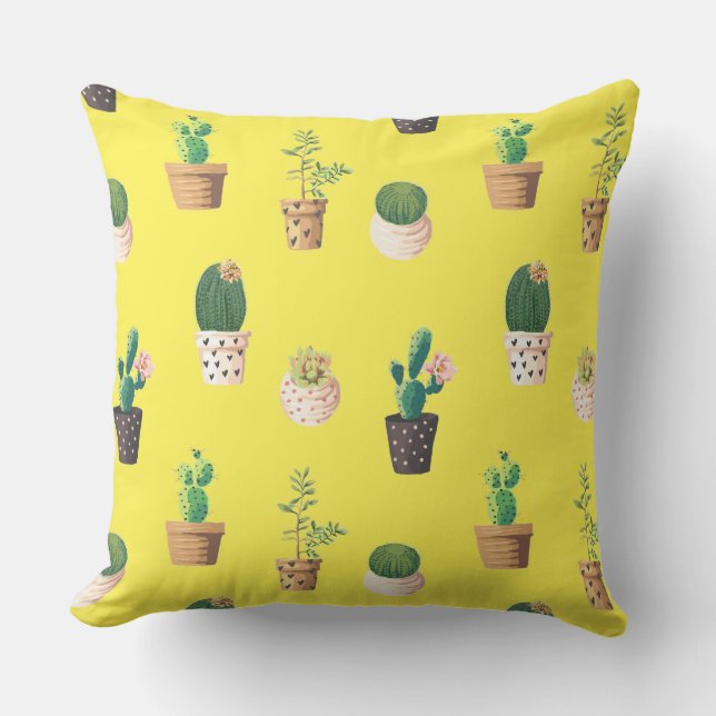 Coussin Cactus Succulents à Dessrt Vert dans les pots (Recto)