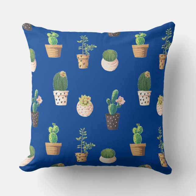 Coussin Cactus Succulents à Dessrt Vert dans les pots (Recto)