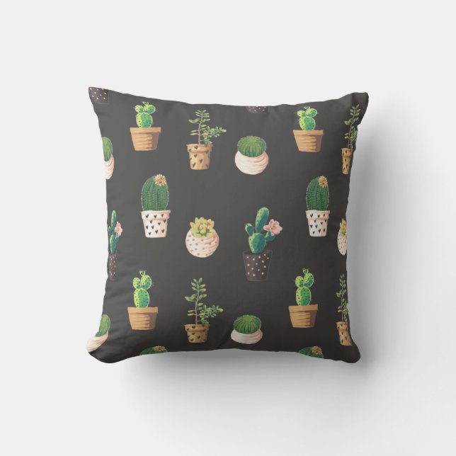 Coussin Cactus Succulents à Dessrt Vert dans les pots (Recto)