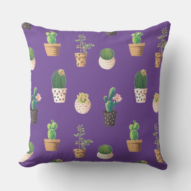 Coussin Cactus Succulents à Dessrt Vert dans les pots (Recto)
