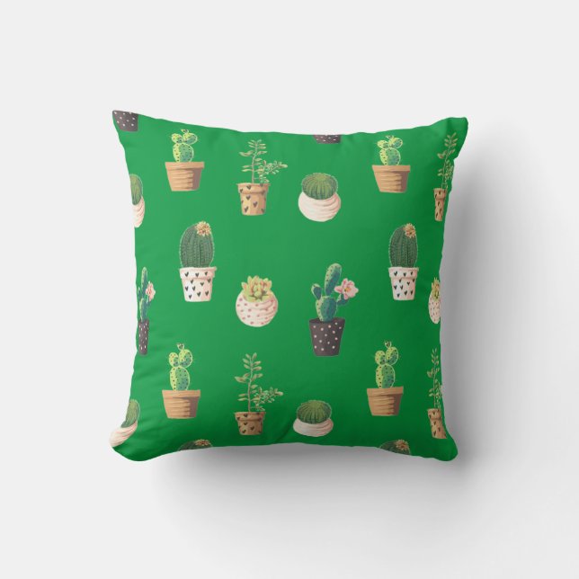Coussin Cactus Succulents à Dessrt Vert dans les pots (Recto)