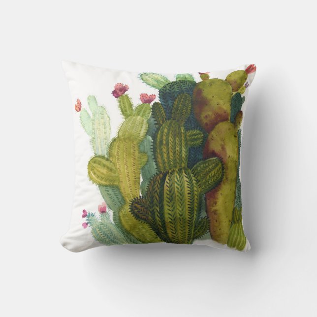 Coussin Cactus, succulents : aquarelle vintage. (Recto)