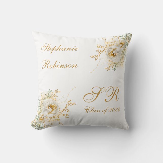 Coussin Cadeau 2024 Gold Floral Monogram Graduation (Recto)