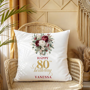 Coussin Cadeau 80e anniversaire de teinte botanique de Bou