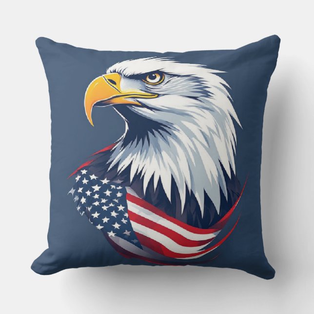 Coussin Cadeau aigle vétéran – Dessin de drapeau américain (Recto)