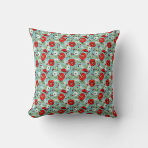 Coussin Cadeau d'anniversaire Coquelicot rouge et blanc