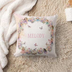 Coussin cadeau d'anniversaire de jardin de fée fantaisiste
