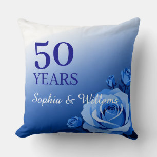 Coussin Cadeau d'anniversaire de rose bleue personnalisée 