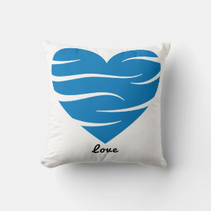 Coussin Cadeau de cœur bleu avec vagues abstraites Amour &