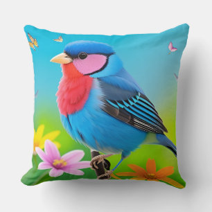 Coussin 🌺 Cadeau de conception florale de mésange bleue p