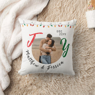 Coussin Cadeau de couple photo Joy Blanc Noël Festif