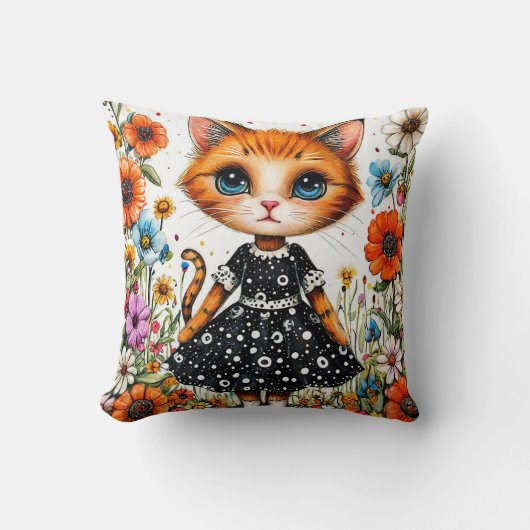 Coussin 🐱🌸 Cadeau de décoration de chat floral mignon ✨ (Recto)