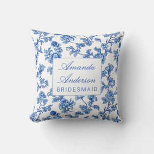 Coussin Cadeau de demoiselle d'honneur en chinoiserie bleu